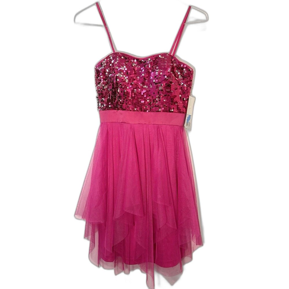 Hailey Logan Adrianna Papell Pink Sequin Tulle Party Dress Juniors 5/6 NWT Hoco